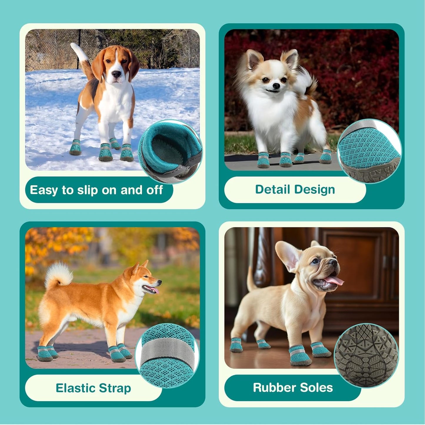 Small Dog Shoes, Breathable Puppy Boots & Paw Protectors for Winter Snow, Summer Hot Pavement, Dog Booties with Anti-Slip Rubber Soles for Hardwood Floors Lake Blue Size 5