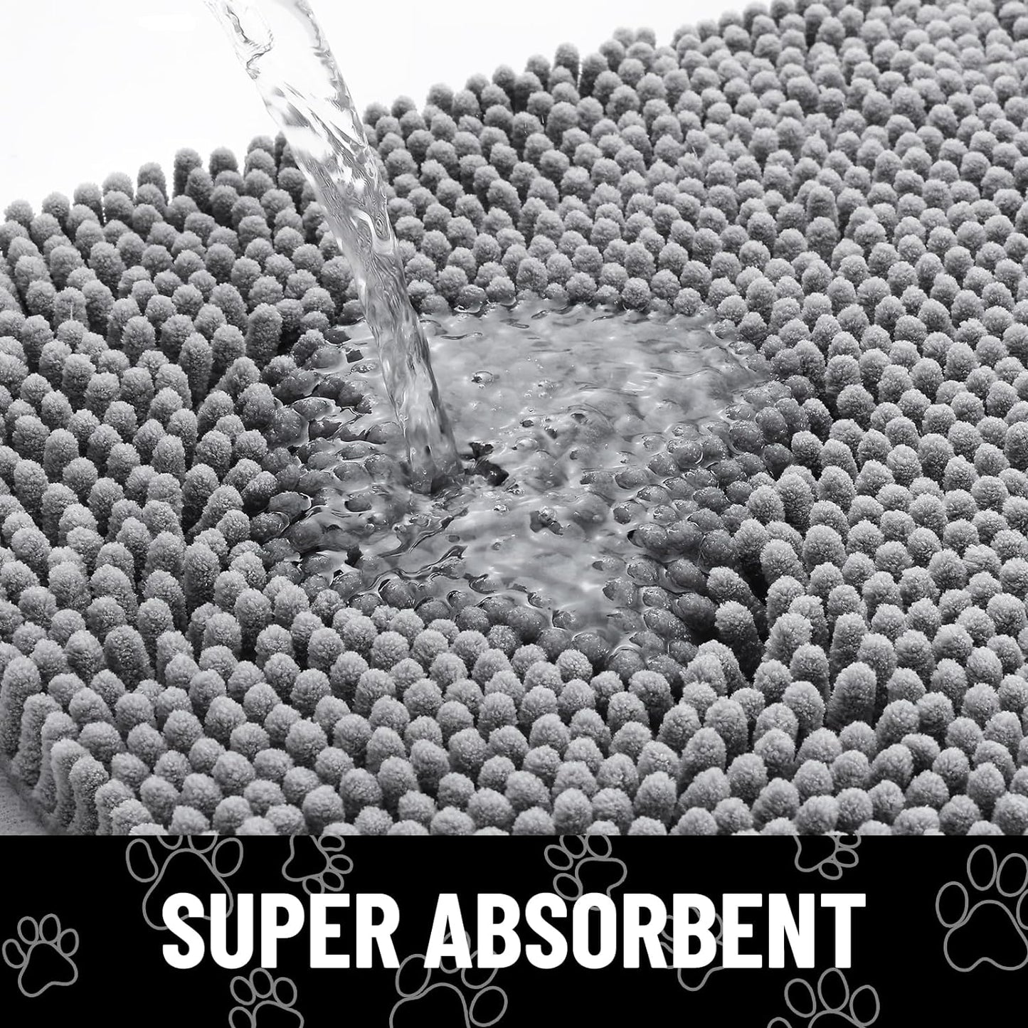 Smiry Dog Door Mat for Muddy Paws, Absorbent Dirt Trapper Non Slip Quick Dry Washable Chenille Mat for Mud Dogs, Entry Rug for Indoor and Outdoor (32x59 Inches, Grey)