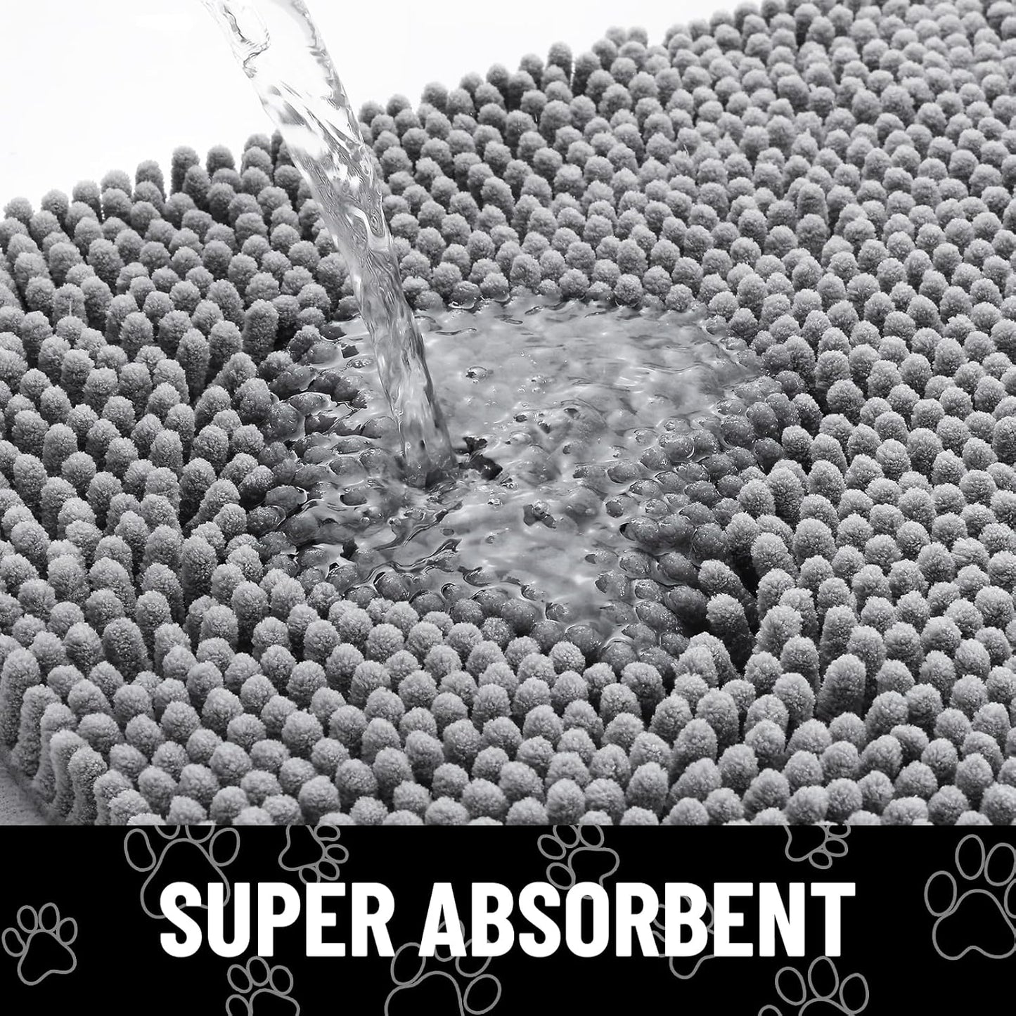 Smiry Dog Door Mat for Muddy Paws, Absorbent Dirt Trapper Non Slip Quick Dry Washable Chenille Mat for Mud Dogs, Entry Rug for Indoor and Outdoor (40x32 Inches, Grey)