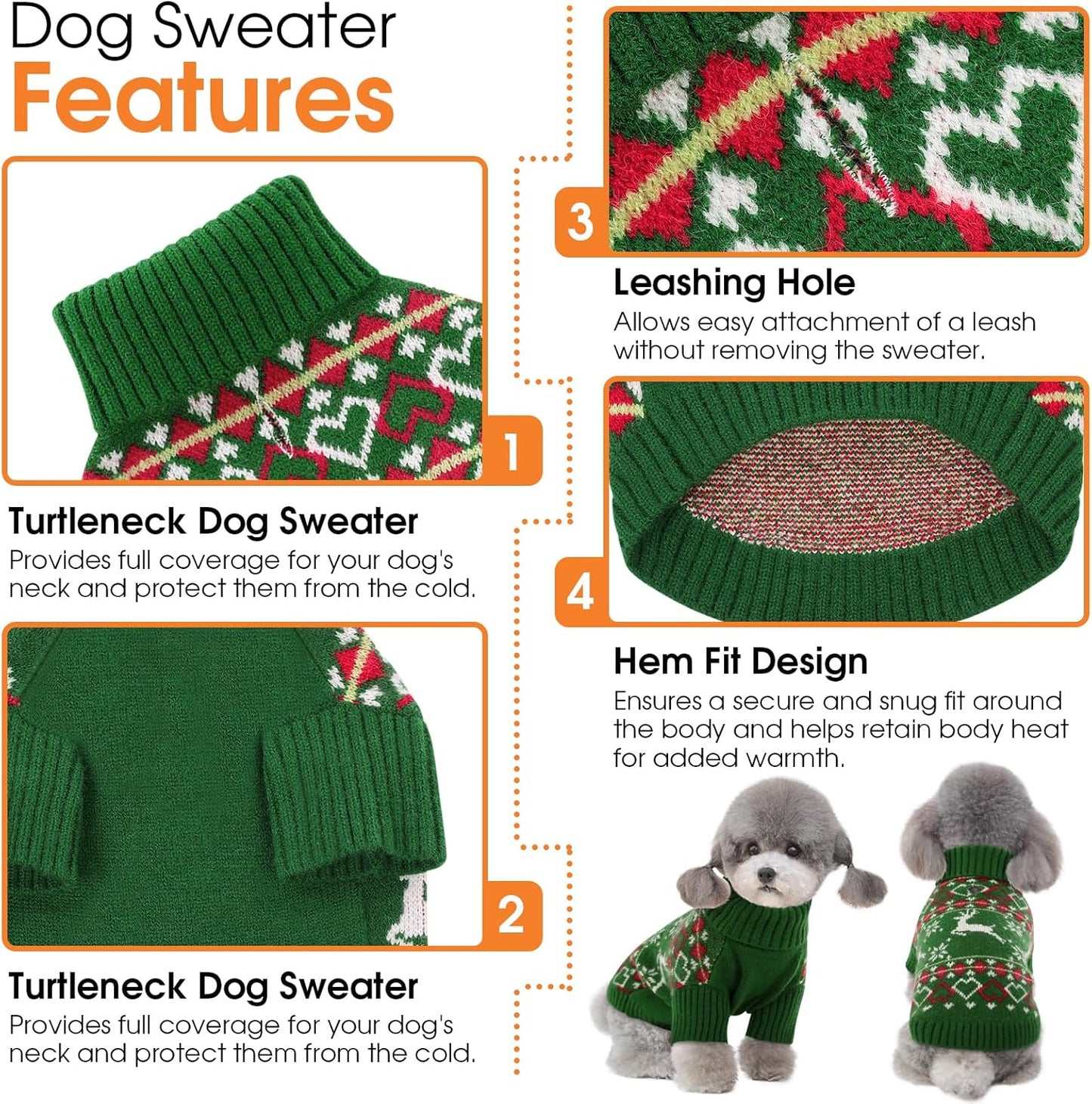Queenmore Dog Christmas Sweater,Turtleneck Knitted Pullover Xmas Dog Clothes Sweatshirt,Pet Christmas Outfit, Warm Doggy Sweaters for Small Dogs Boy Girl S
