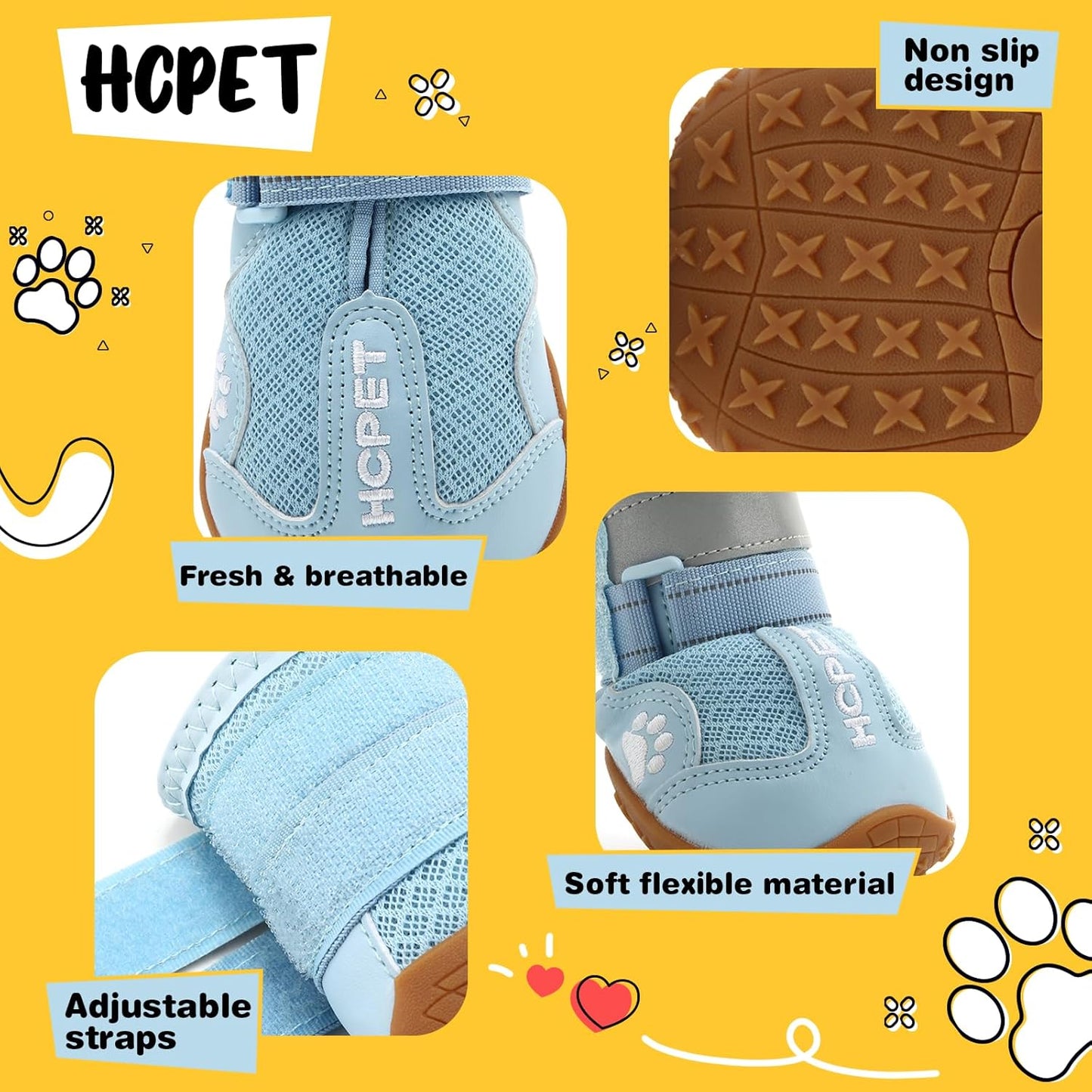 Hcpet Dog Shoes, Dog Boots for Large Dogs, Breathable Dog Booties Paw Protector for Summer Hot Pavement, Winter Snowy Day, Outdoor Walking, Indoor Hardfloors Anti Slip Sole Blue Size 8