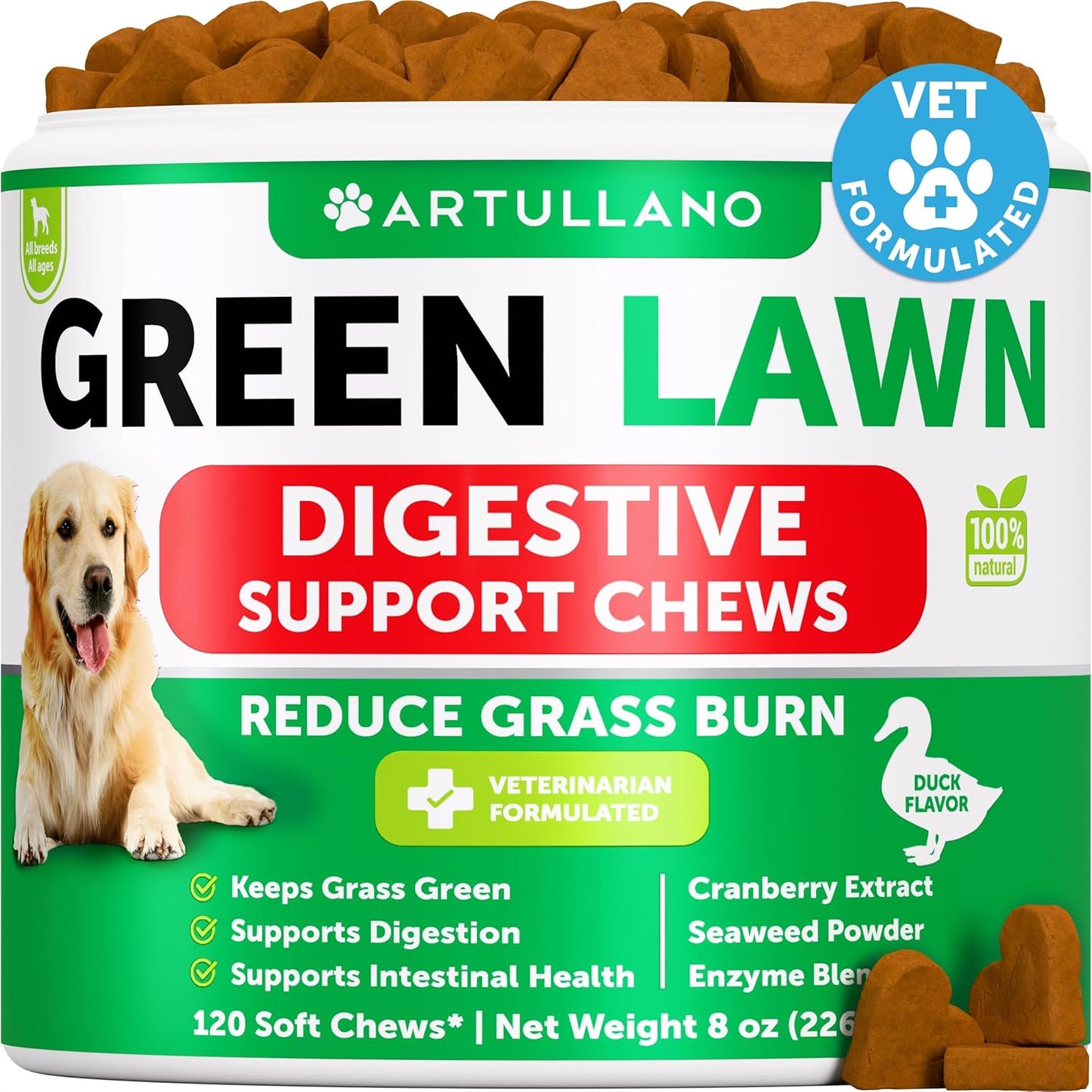 Grass Burn Spot Chews for Dogs - Pee Lawn Spot Saver Caused by Dog Urine - Grass Treatment Rocks - Urine Neutralizer for Green Lawn - Chewable Probiotics, Digestive Enzymes, DL-Methionine - 120 Treats