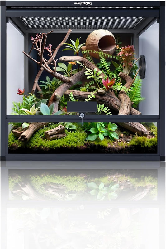 MagicCube 18'' x 18'' x 18'' Reptile Tank with Lock, 24 Gallon Reptile Terrarium with Flip-Up Tempered Glass Door, Top Screen Ventilation for Leopard Gecko - Bottom Not Leakproof