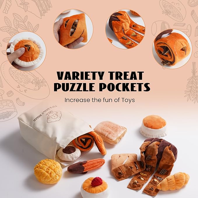 Nocciola 10 Pack Bread Dog Toys with a Bag,Crinkle Dog Squeaky Toys,Puppy Toys to Keep Them Busy,Small Dog Toys for Boredom,Durable Stuffed Plush Dog Toys for Small Medium Dogs,Dog Accessrioes Girl