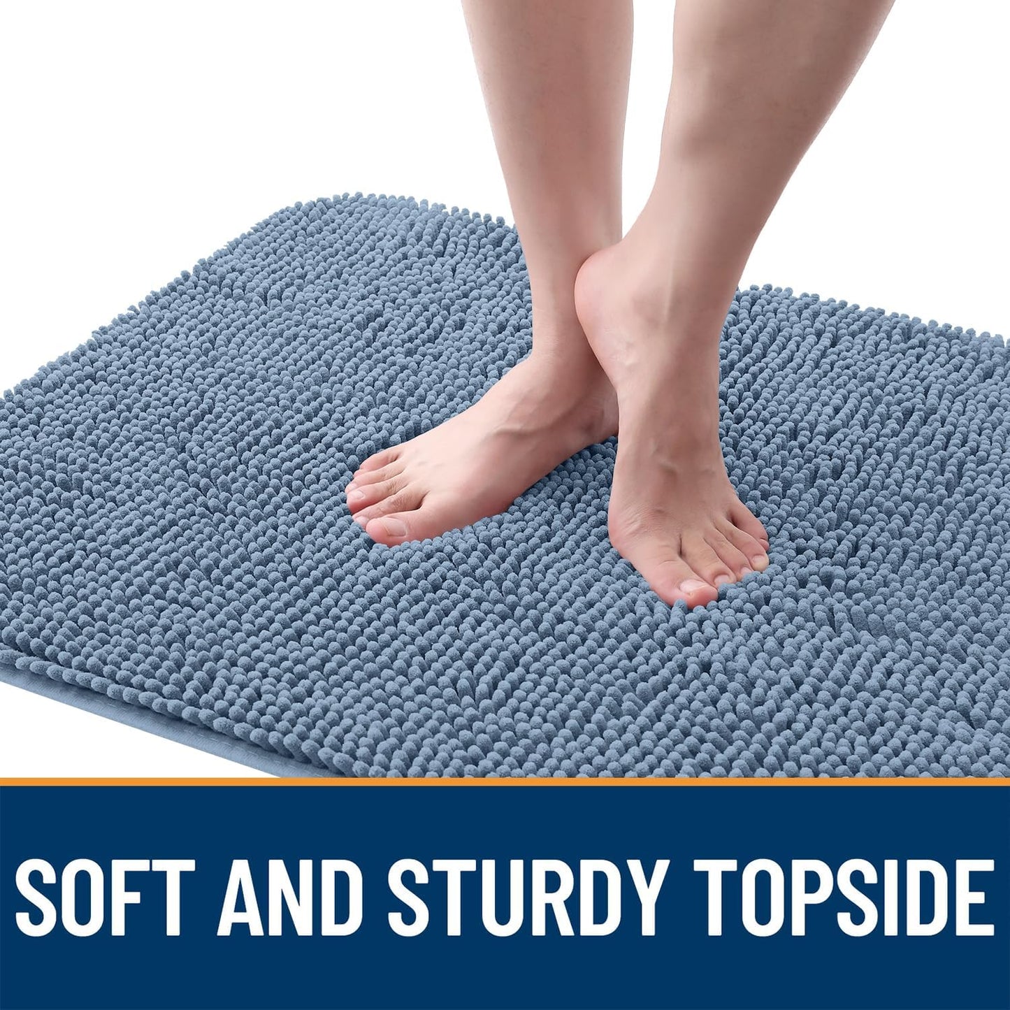 OLANLY Dog Door Mat for Muddy Paws 47x20, Absorbs Moisture and Dirt, Absorbent Non-Slip Washable Doormat, Quick Dry Chenille Mud Mat for Dogs, Entry Indoor Entryway Carpet for Inside Floor, Airy Blue