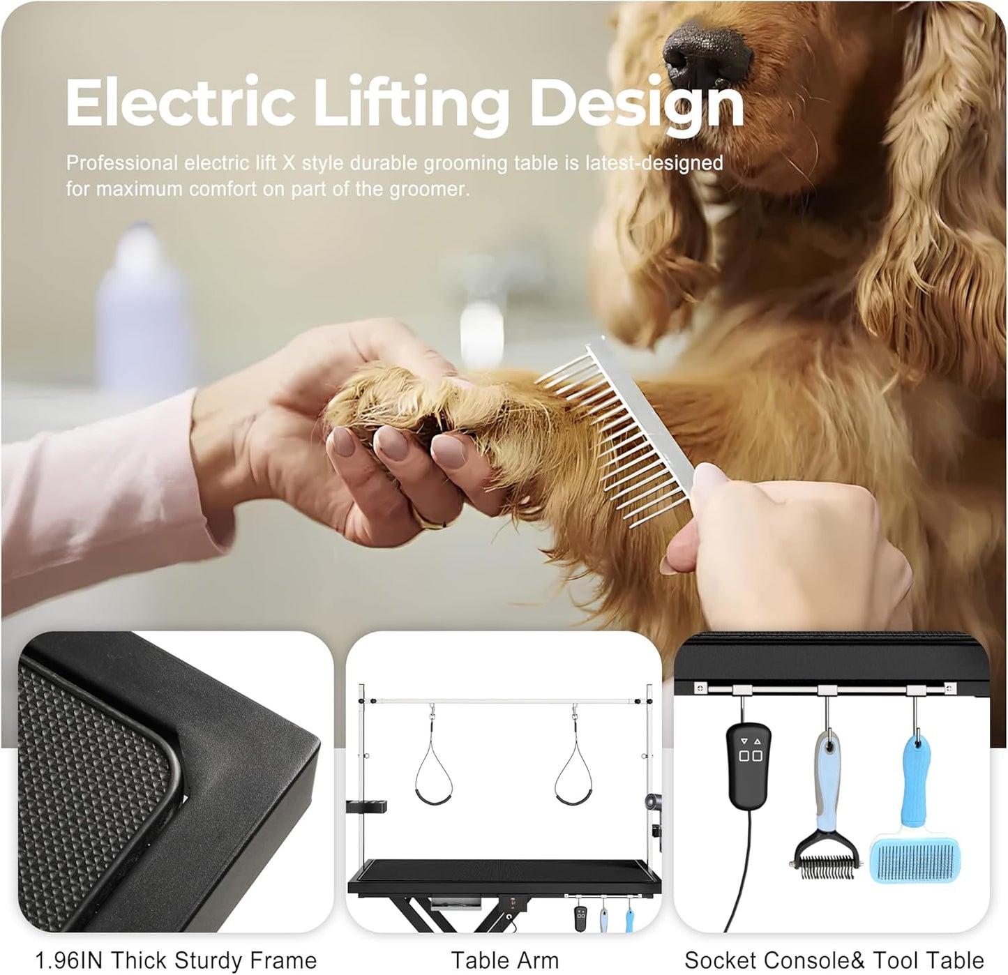 Electric Pet Grooming Table for Large Dogs - Professional Heavy Duty Height Adjustable Pet Grooming Station with Anti Slip Tabletop, Two Nooses & Tool Organizer, Maximum Capacity Up to 250 lbs Black