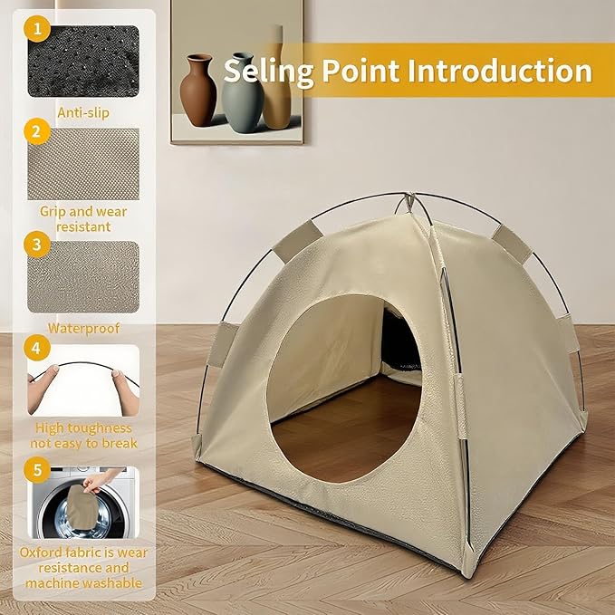 BreezyDen Pop-Up Pet Tent – Portable Hideaway for Cats & Small Dogs, Portable Indoor/Outdoor Pet Tent House with Mesh Window, Waterproof, Breathable, Scratch-Resistant, Fully Washable (Gray,M)