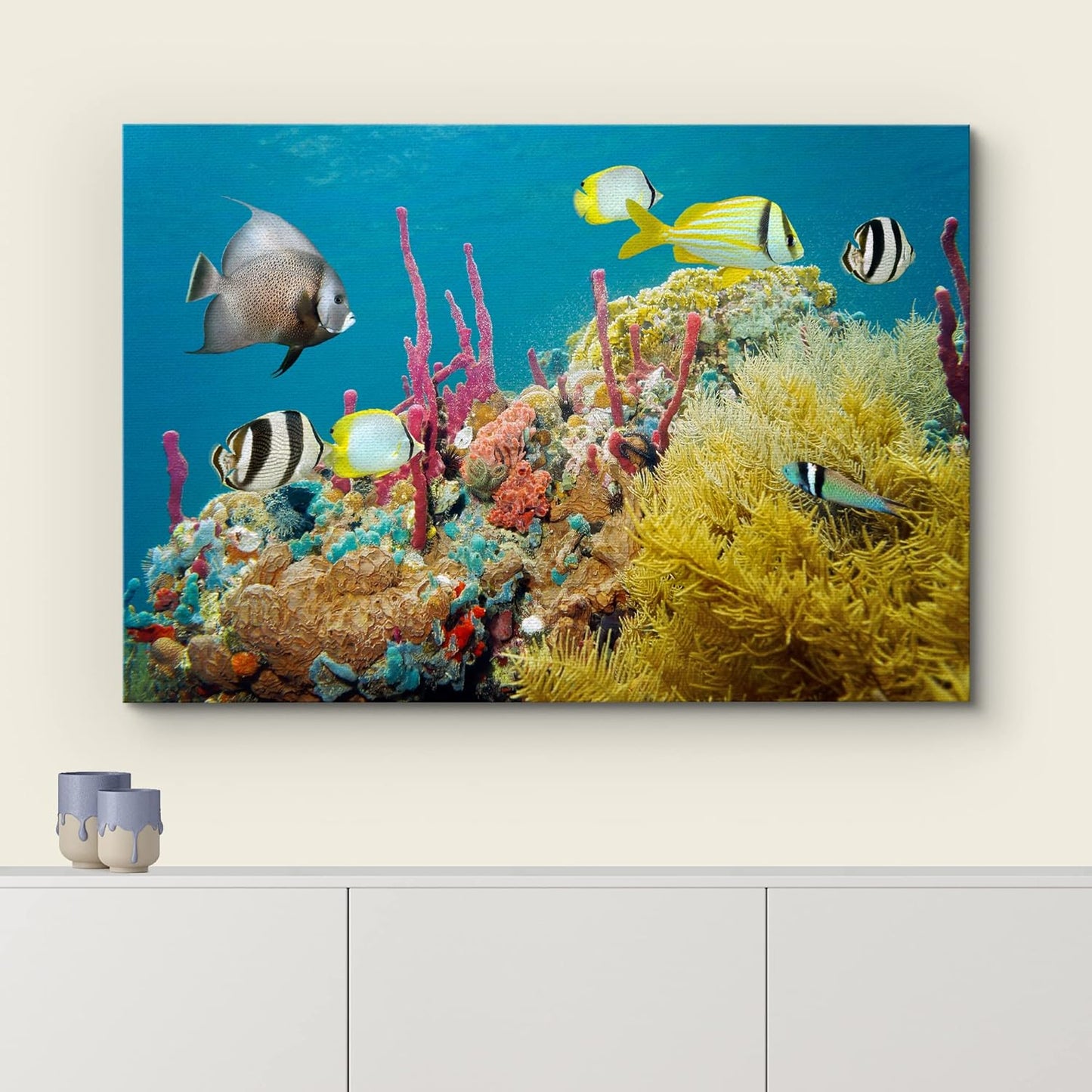 wall26 Canvas Print Wall Art Deep Sea Marine Fish with Coral Reef Nature Ocean Photography Realism Nautical Scenic Relax/Calm Multicolor Ultra for Living Room, Bedroom, Office - 24"x36"