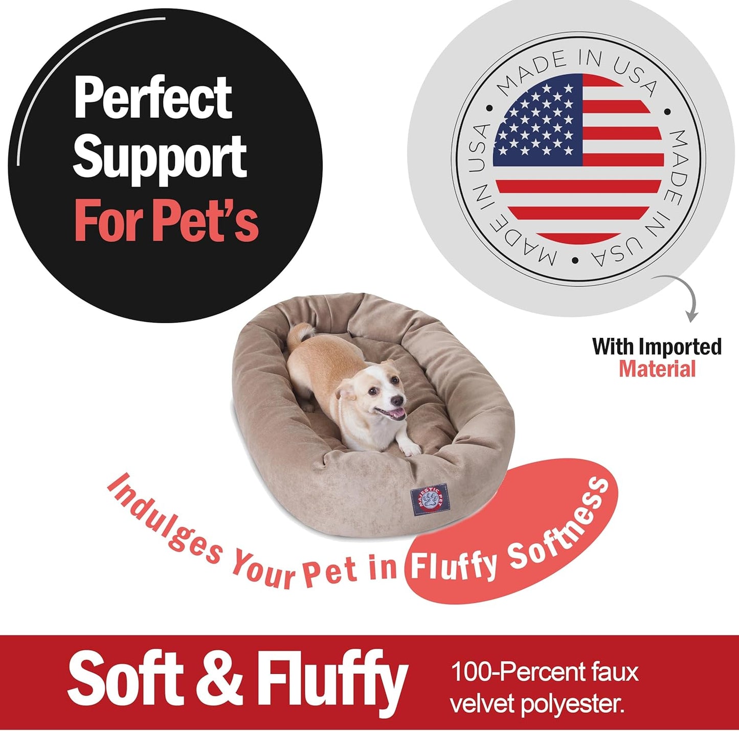 Majestic Pet 32 Inch Micro Velvet Calming Dog Bed Washable 32x23x7 (inch) – Cozy Soft Round Donut Dog Bed with Spine for Head Support - Pet Bed Medium – Pearl