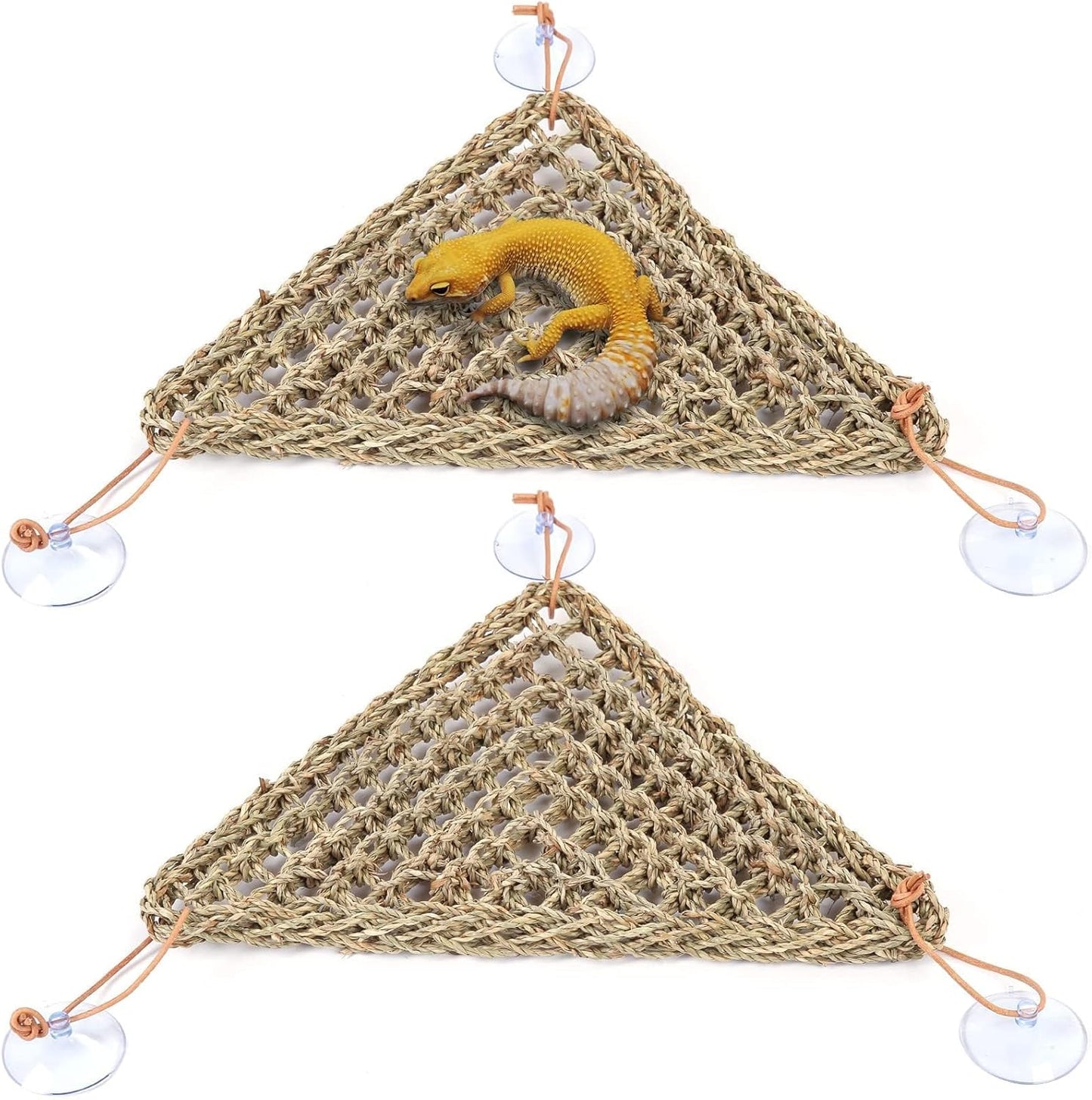 kathson Bearded Dragon Hammock, Bearded Dragon Accessories, Natural Seagrass Reptile Hammock, Reptile Lounger Habitat Decor for Chameleons, Lizards, Geckos, and Snakes（11 x 7.8 x 7.8 inches, 2 PCS）