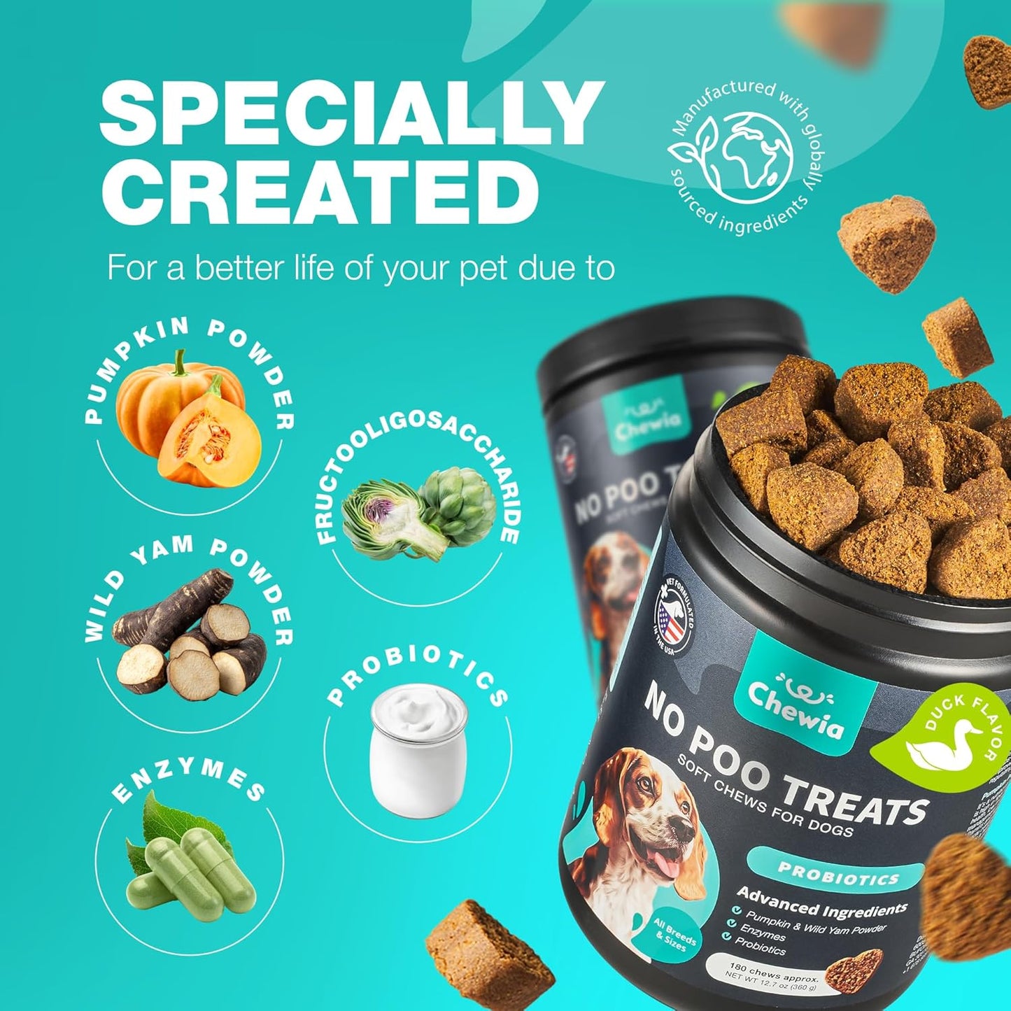No Poo Chews for Dogs - Coprophagia Deterrent - Dog Probiotics for Digestive Health with Enzymes - Canine Stool Eating Deterrent - Digestive, Dental, Gut & Immune Health Treats - No Poop Eating