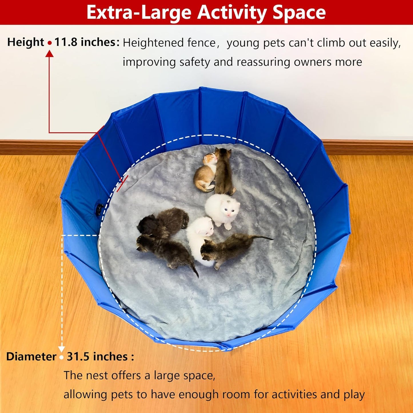 Birthing and Activity Bed for Kittens Puppies and Small Pets, Large Foldable Pet Nest, 31.5 Inch Diameter 11.8 Inch Height