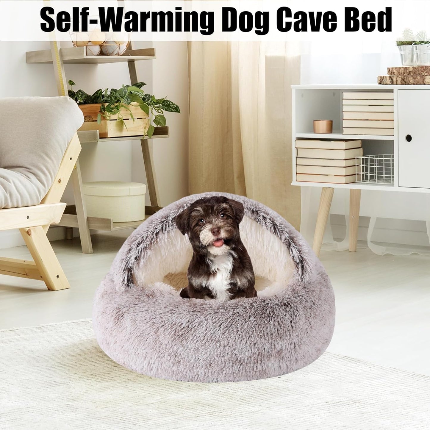 HYQ Small Dog Bed, Cat Beds for Indoor Cats Washable, Cozy Cat Cave Bed, Non-Slip Cat Beds, Calming Dog Bed with Hooded Cover, Dog Bed with Cover for Small Medium Pets (Coffee, 20×20 Inch)