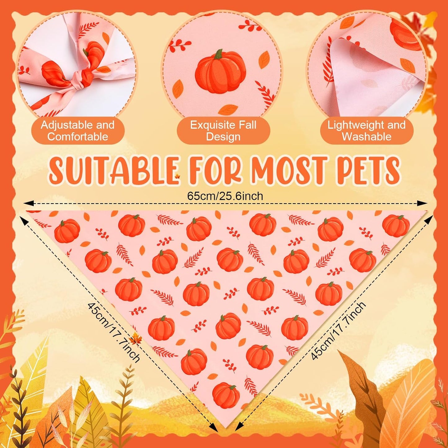 Weewooday 50 Pcs Fall Dog Bandanas Bulk for Dogs Thanksgiving Soft Bibs Adjustable Triangle Pet Bandana for Small Medium Large Costume(Leaves Pattern, 25.6 x 17.7 x 17.7 Inch)