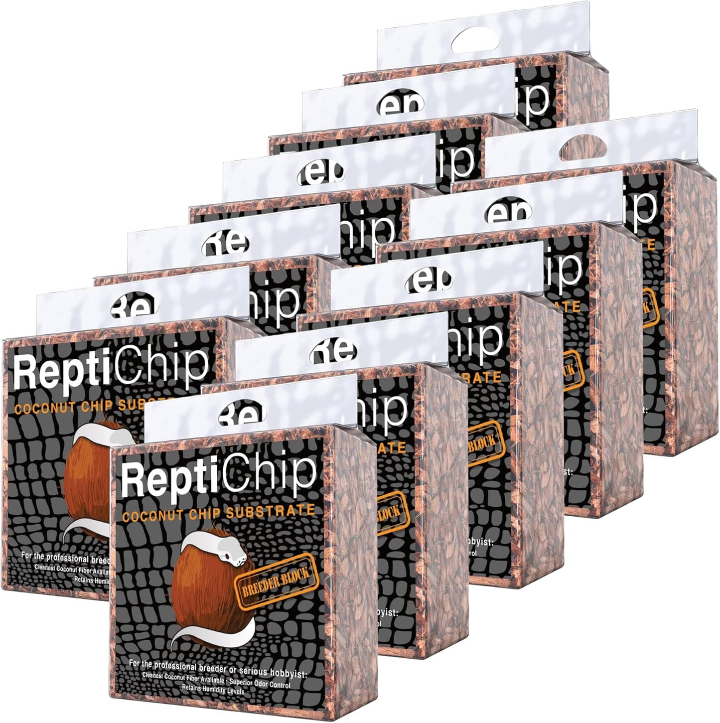 ReptiChip Reptile Substrate Coconut Chip Bedding 72 Quart Compressed Organic Coco Husk Block for Snake Habitat, Ball Python Terrarium, Turtle Tanks, Tortoise Enclosure (10 Pk)