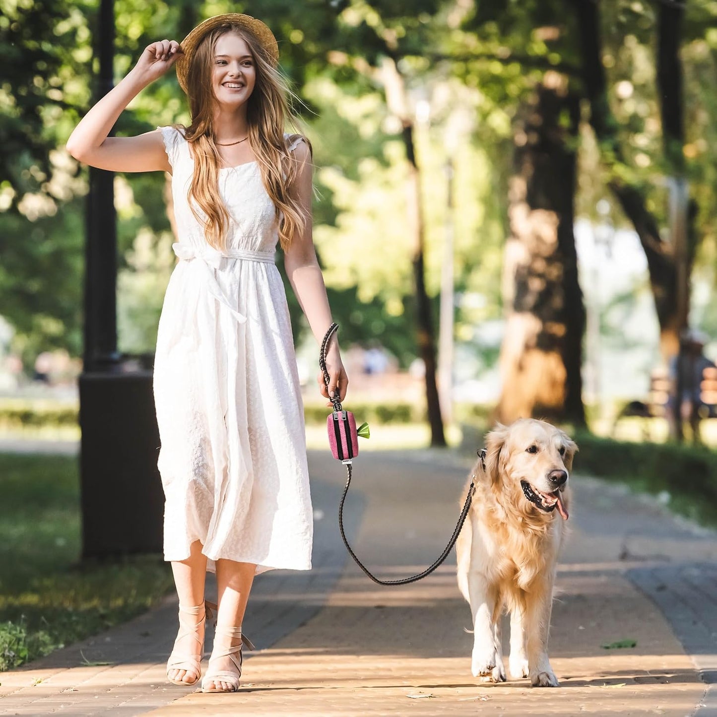 Dog Poop Bag Holder for Leashes - Dog Poop Bag Dispenser and Treat Holder with 2 Waterproof Pouches for Pet Waste Bags and Walking Accessories + 1 Free Roll (Purple)