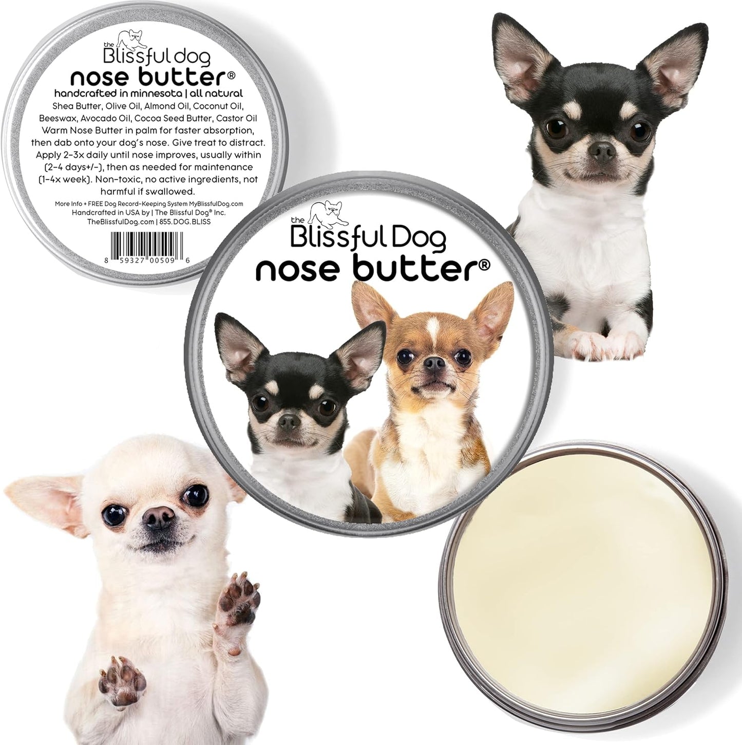 The Blissful Dog Smooth Coat Chihuahua Nose Butter for Dry, Cracked Skin, Lick-Safe Dog Nose Balm with Moisturizing Shea Butter, Almond, Olive, and Essential Oils, Pet Supplies, Uncented, 0.50 oz.