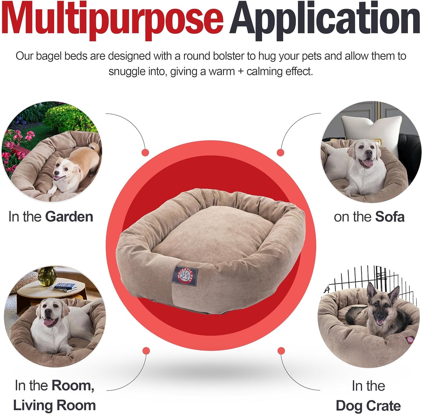 Majestic Pet 24 Inch Micro Velvet Calming Dog Bed Washable 24x19x7 (inch) – Cozy Soft Round Donut Dog Bed with Spine for Head Support - Pet Bed Small - Pearl (2025)