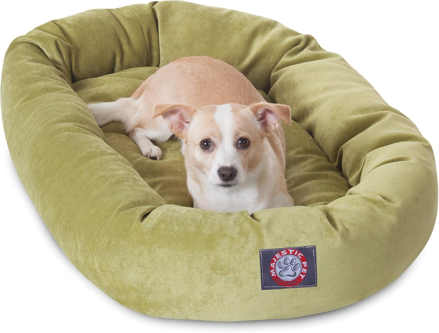 Majestic Pet 32 Inch Micro Velvet Calming Dog Bed Washable 32x23x7 (inch) – Cozy Soft Round Donut Dog Bed with Spine for Head Support - Pet Bed Medium – Apple