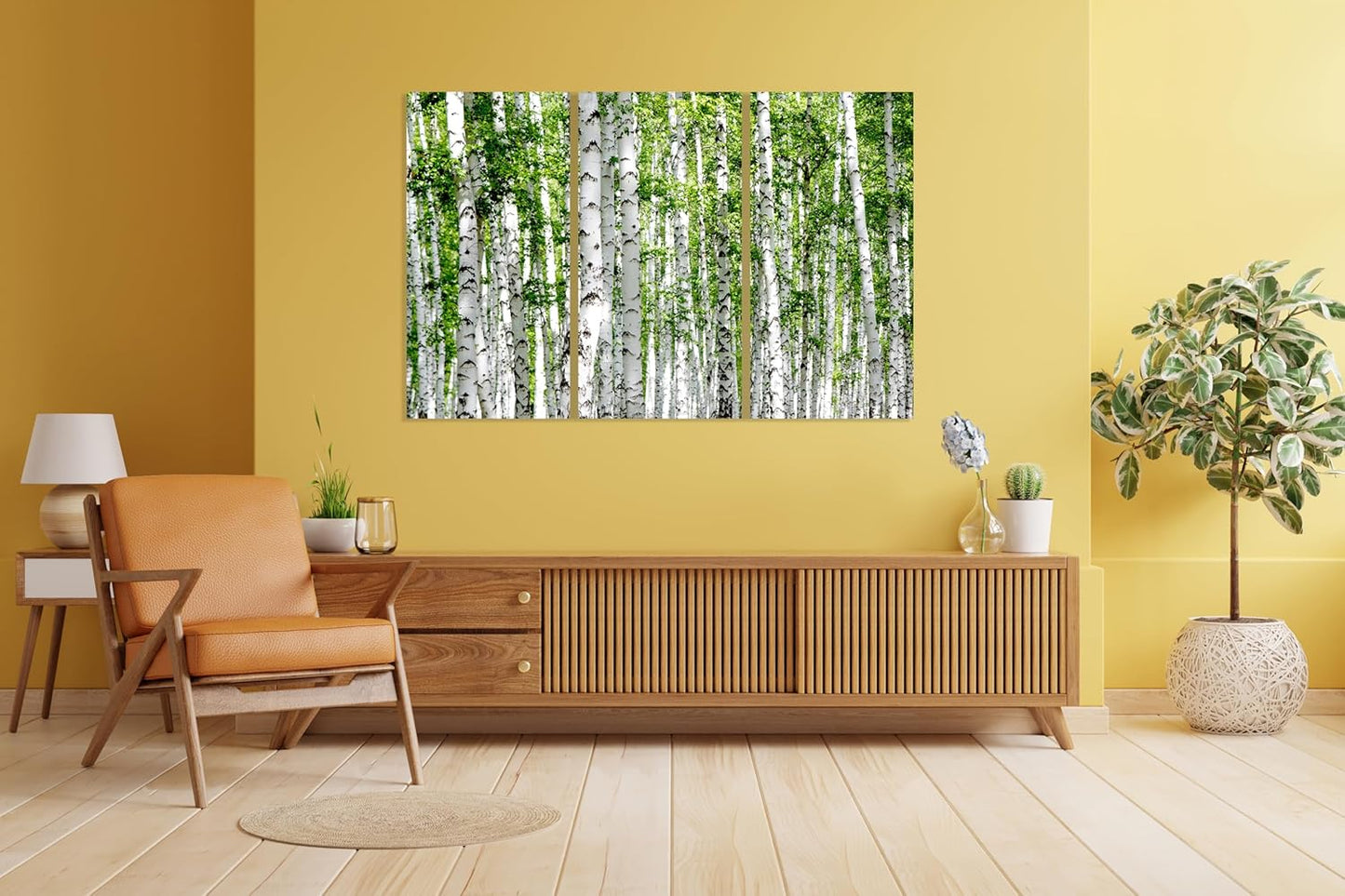 Nature Wall Art Prints - Ocean Forest Mountain Lake Canvas Landscapes - Small to Extra Large Living Room Bedroom Kitchen Bathroom Décor (Green Brich Trees, 47L" x 71W" - 3 panels)