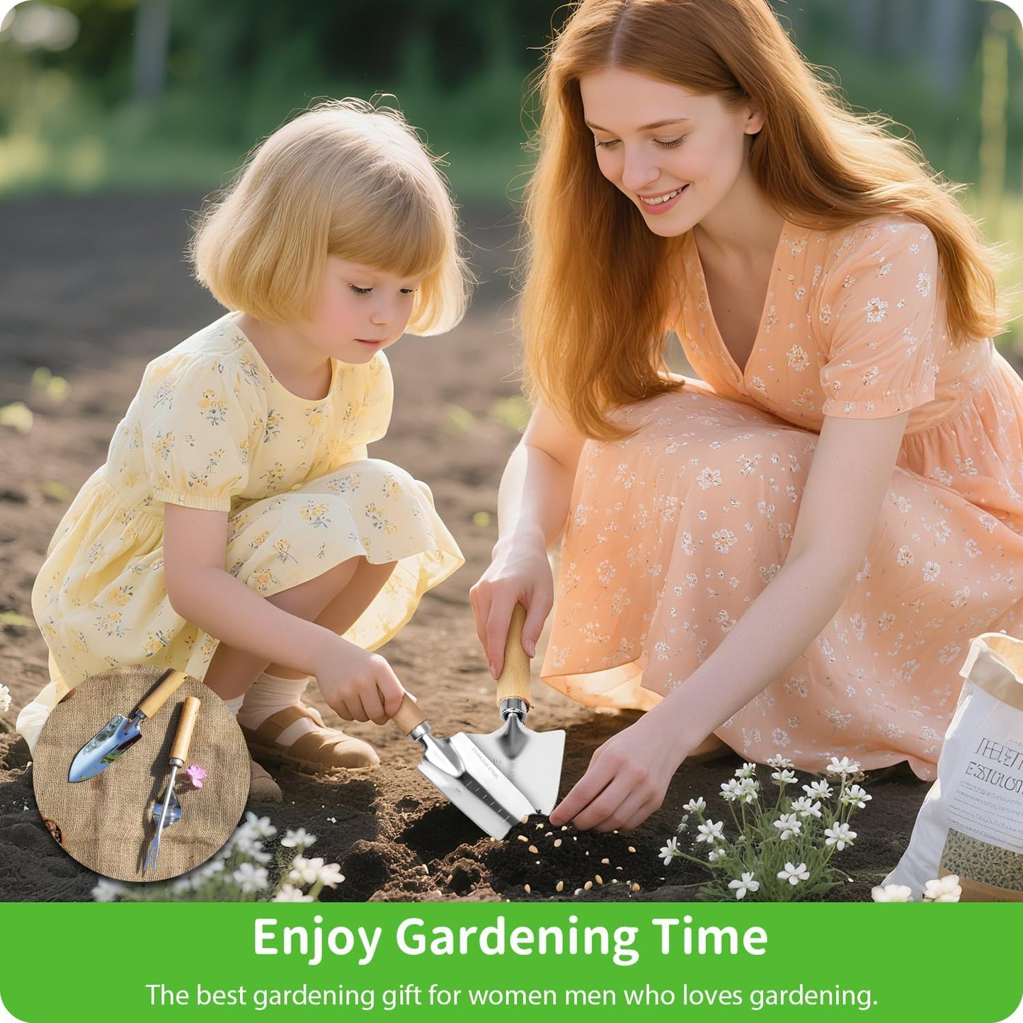 Garden Tool Set, 2 Pieces Stainless Steel Heavy Duty Garden Tools, Garden Kit with Ergonomic Wooden Handle, Durable Garden Tools for Gardening, Gardening Gifts for Women