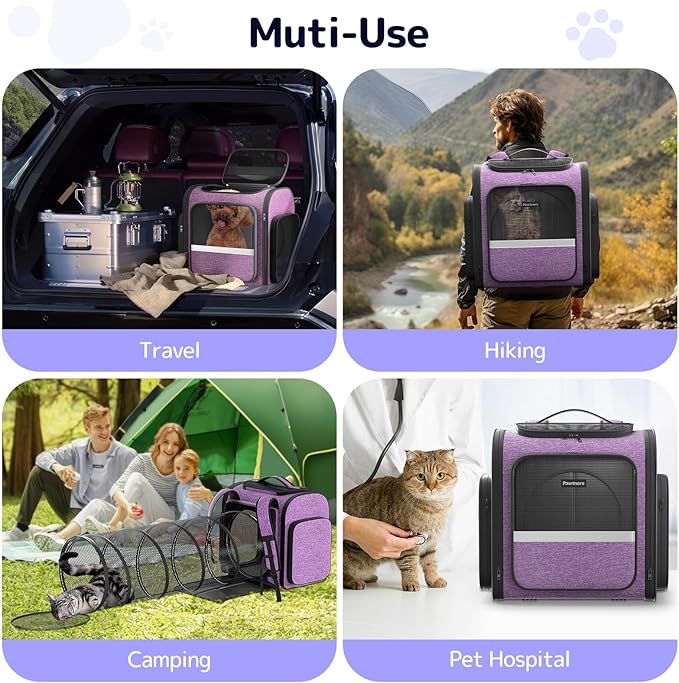 Pawtners Cat Carrier Backpacks Expandable Cat Backpack with Breathable Mesh, Pet Carrier Backpack for Cats Small Dogs Puppies Up to 18 Lbs, Dog Carrier Backpack for Travel Hiking Camping Outdoor