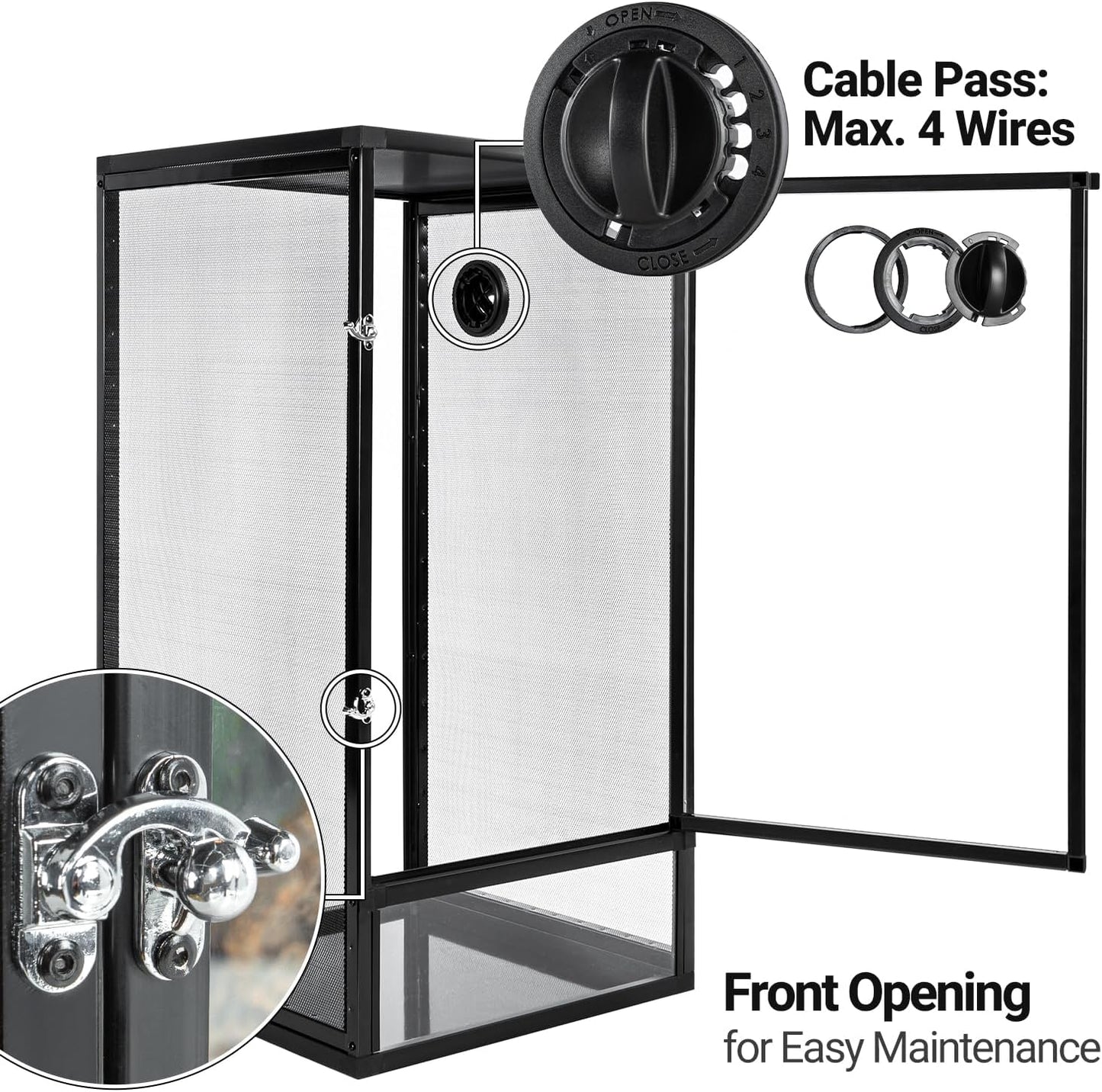 REPTI ZOO 16" x 16" x 30" Front Opening Chameleon Cage with 3-Sided Metal Mesh, 33 Gallon Screen Vertical Terrarium with Background Sticker, Tall Enclosure for Chameleon, Tree Frog, Arboreal Reptiles