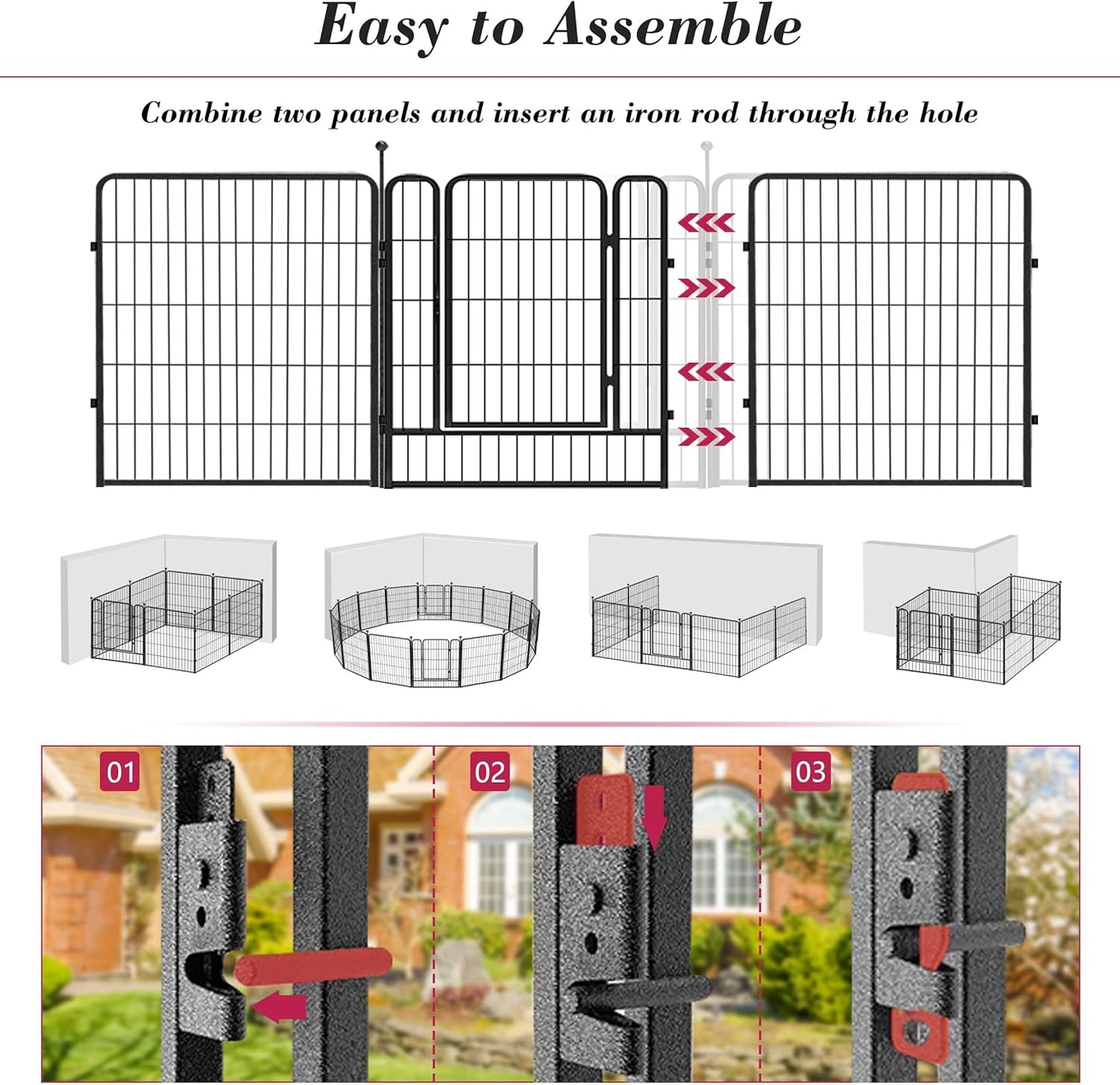 Dog Playpen 32 inch 28 Panels Indoor Outdoor Dog Pen for Medium/Small Dogs Heavy Duty Metal Dog Fence Outdoor for Yard, Puppy Playpen with Door Portable Pet Fence for RV Camping Yard
