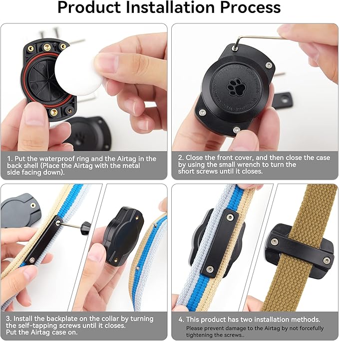 IPX8 Waterproof Dog Collar Holder for Airtag [Metal Back Plate] Ultra-Durable Dog & Cat Collars Mount for AirTag, Suitable for All Widths of Collars (1 Pack)