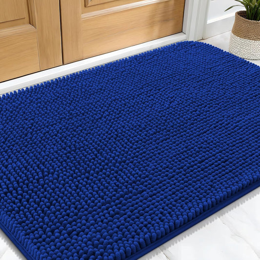 OLANLY Dog Door Mat for Muddy Paws 30x20, Absorbs Moisture and Dirt, Absorbent Non-Slip Washable Doormat, Quick Dry Chenille Mud Mat for Dogs, Entry Indoor Entryway Carpet for Inside Floor, Royal Blue