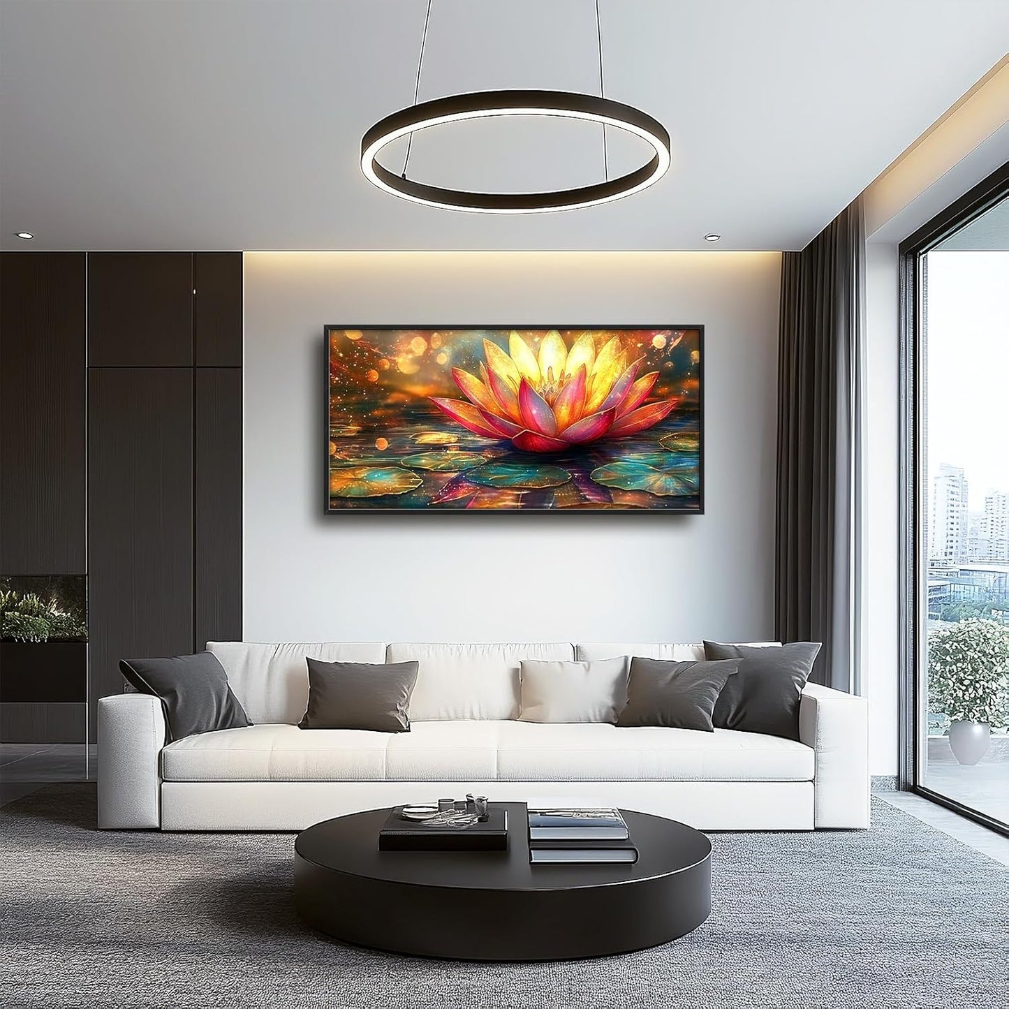 Framed Large Lotus Wall Art for Living Room, Oversized Lotus Flower Wall Decor Zen Golden Floral Canvas Painting Modern Artwork Home Decoration for Living Room Bedroom Office 60"x30"