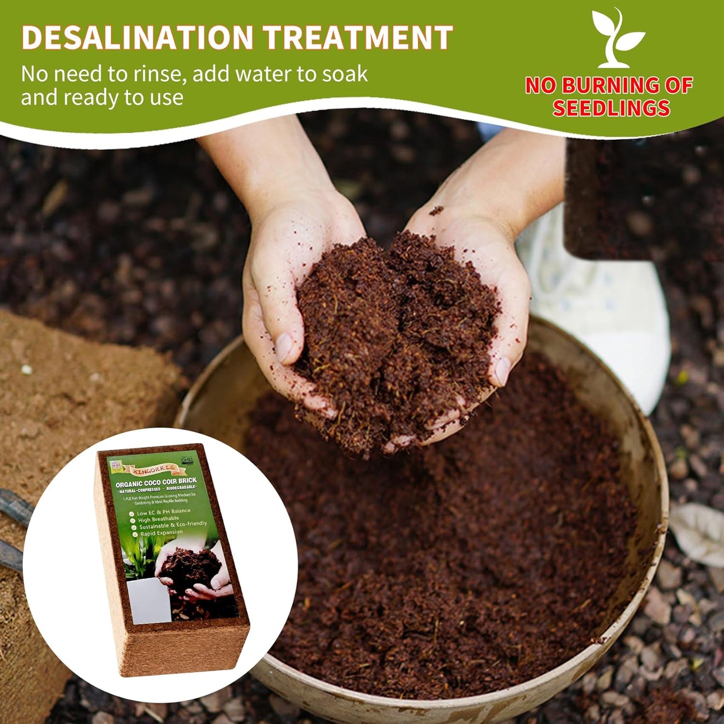 Coco Coir Brick for Plants- 3 Pack,1.4lbs 100% Organic Coconut Coir Soil Neutral pH, for Plant Growth and Root Developmentfor Growing Vegetables & Ideal Reptile Bedding (3)