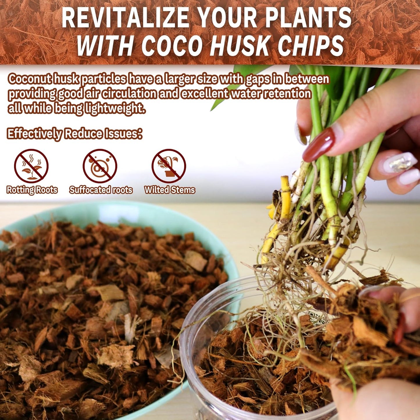 3 Pack Cocount Husk Chips-3.3LB Organic Coco Chips with Low EC & PH Balanced, High Expansion Coconut Substrate Coco Husk Mulch for Garden Flowers, Planting, Reptile, Indoor & Outdoor