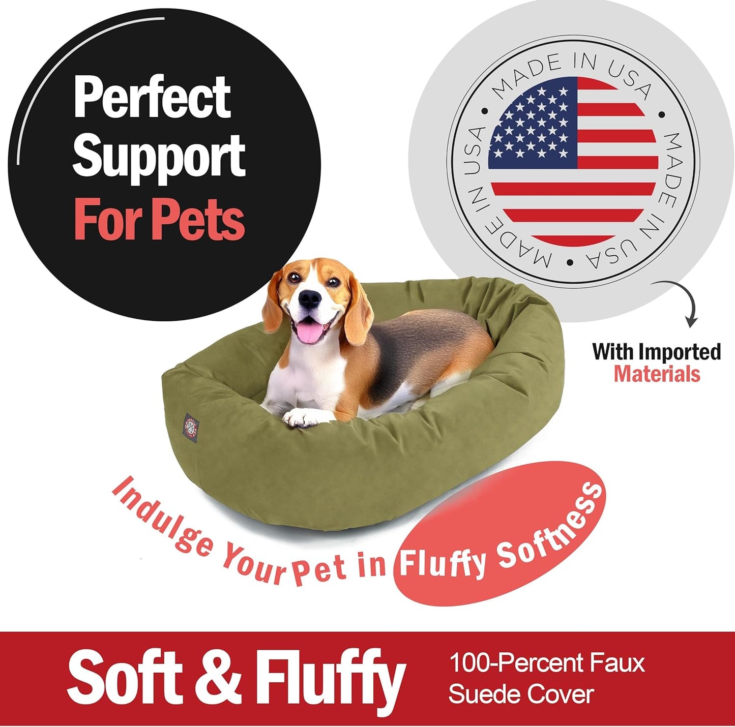 Majestic Pet 32 Inch Suede Shredded Memory Foam Mix Calming Medium Dog Bed Washable 32 x 23 x 7 (Inch) - Cozy Soft Round Donut Dog Bed with Spine for Head Support - Pet Bed Sage
