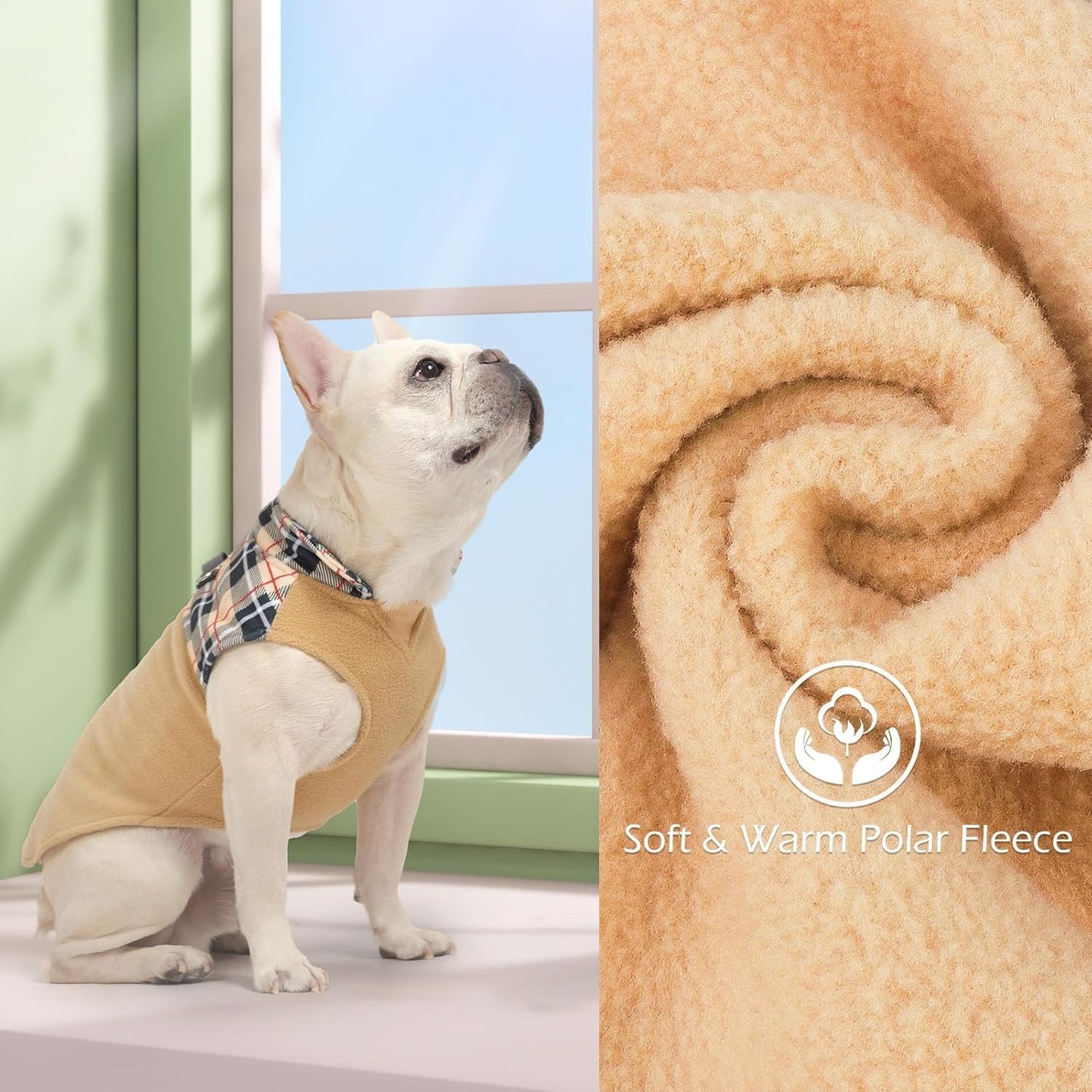 EXPAWLORER Fleece Dog Sweater for Small Medium Dogs - Classic Plaid Jacket, Doggie Winter Coat Vest with 2 D-Rings for Leash, Cold Weather Clothes, Pet Apparel,Sweatershirt for Boy or Girls