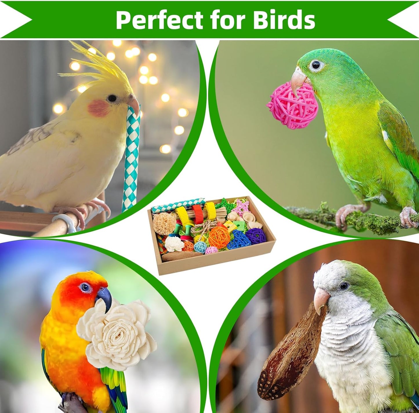Bird Toys, Colorful Birds Foraging & Shredded Toy Boxs, Rattan Weaving Safe Parrot Toys, for Lovebird Cockatoo African Gray Parrot and Birds