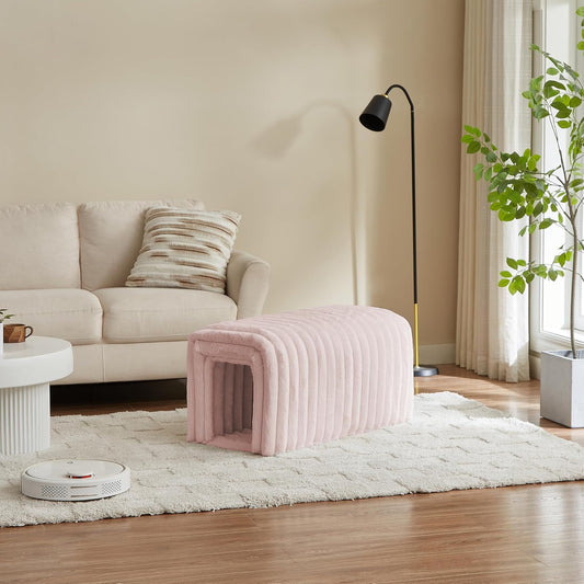 Storage Bench Pet Supplies Corduroy Bench Cat's nest to Hide for The Living Room, Entryway and Bedroom (Pink)