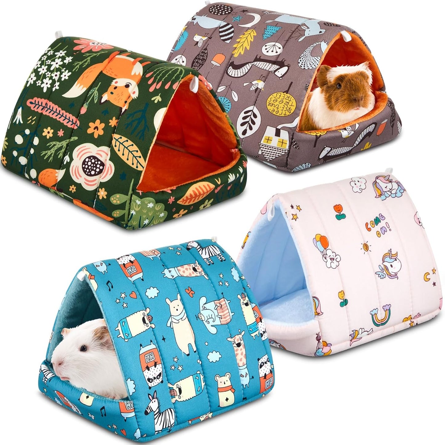 4 Pcs Guinea Pig Hideout, Guinea Pig Bed Tunnel, Rabbit Washable Small House Cage Accessories for Bunny Hedgehog Mouse Chinchillas Hamsters Ferrets Bearded Dragons Rats(Forest,7.9 in)