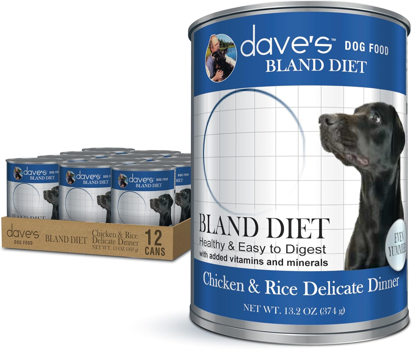 Dave's Pet Food Bland Diet Dog Food (Chicken & Rice), Sensitive Stomach, Easy to Digest, Gluten-Free, Digestive Care, Wet Canned, 13.2 oz (Case of 12)