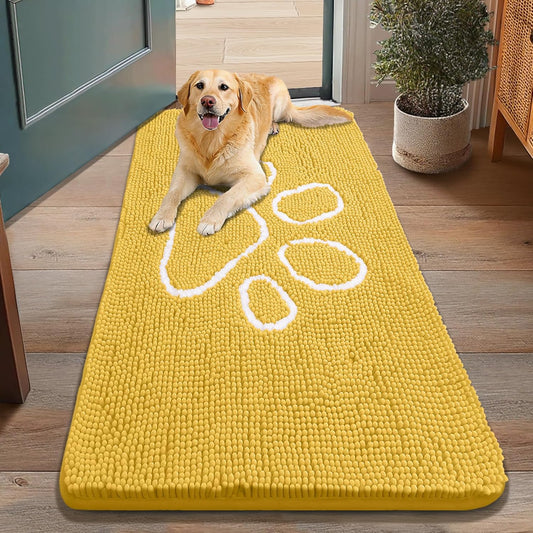 Smiry Dog Door Mat for Muddy Paws, Absorbent Dirt Trapper Non Slip Quick Dry Washable Chenille Mat for Mud Dogs, Entry Rug for Indoor and Outdoor (48x30 Inches, Yellow)