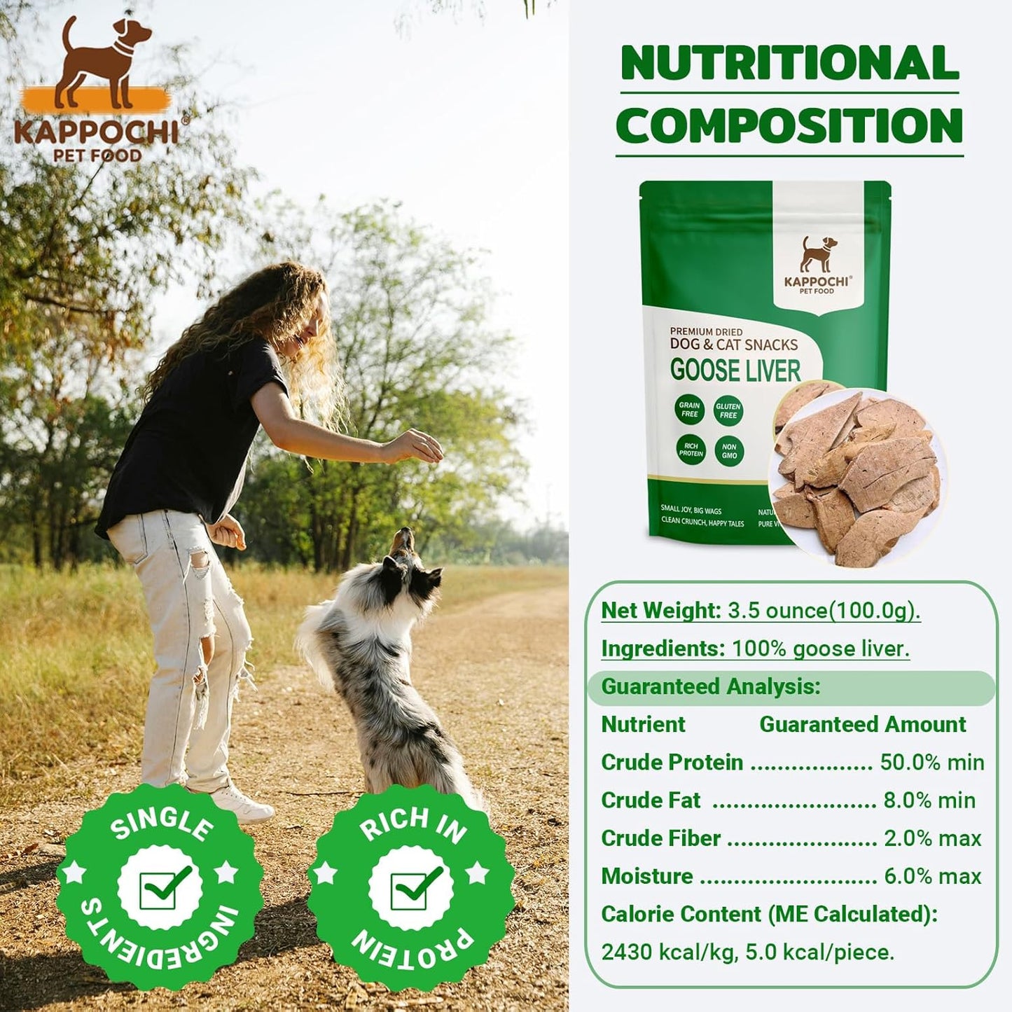 Freeze-Dried Goose Liver Dog Treats, 3.5oz(100.0g), 100% Single Ingredient, High Protein Training Treats, Natural & Raw, No Additives, Grain Free, Gluten Free