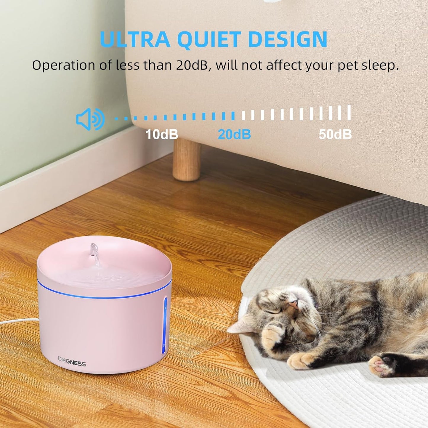 DOGNESS D06 Cat Water Fountain with Filter, Keep Water Fresh Automatic 3.2L Large Capacity Ultra Silent Removable Fresh Cat Water Dispenser for Dogs, Cats, Birds (3.2L Pink)