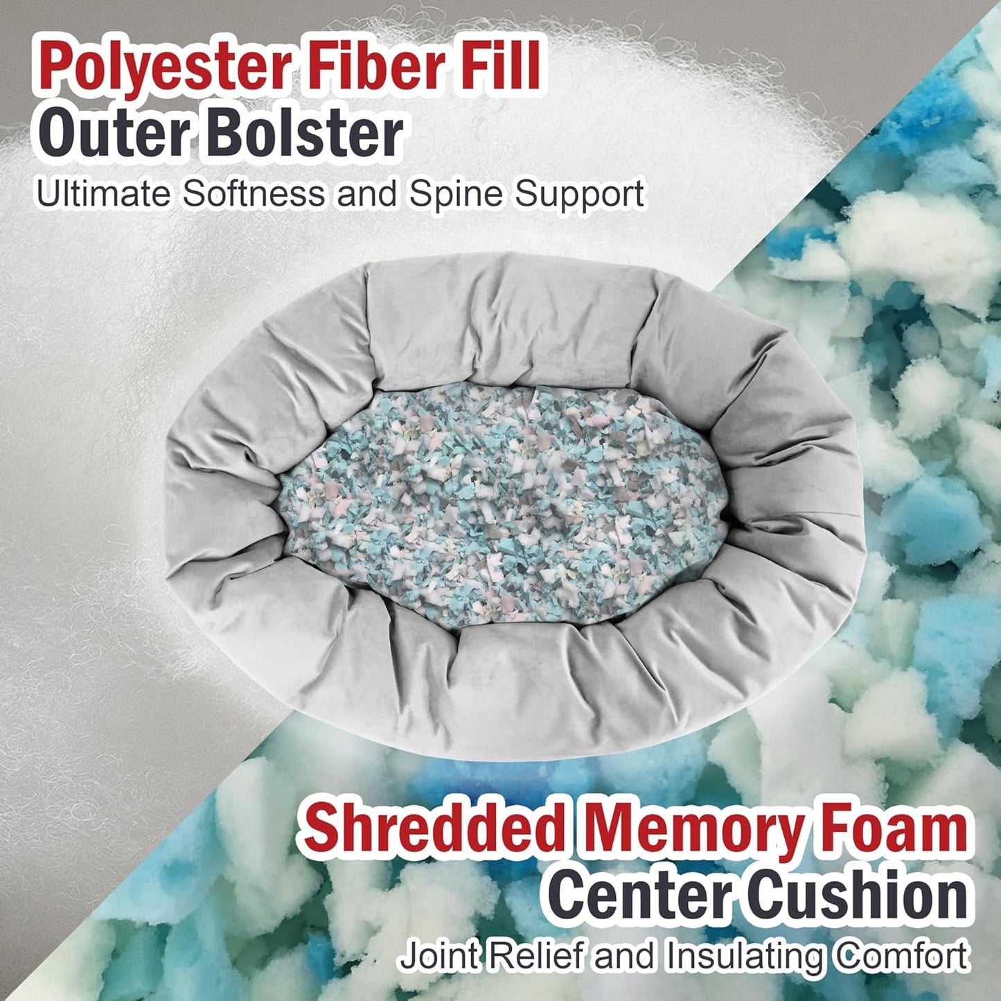 Majestic Pet 52 Inch Suede Shredded Memory Foam Mix Calming Extra Large Dog Bed Washable 52 x 35 x 11 (Inch) - Cozy Soft Round Donut Dog Bed with Spine for Head Support - Pet Bed Black