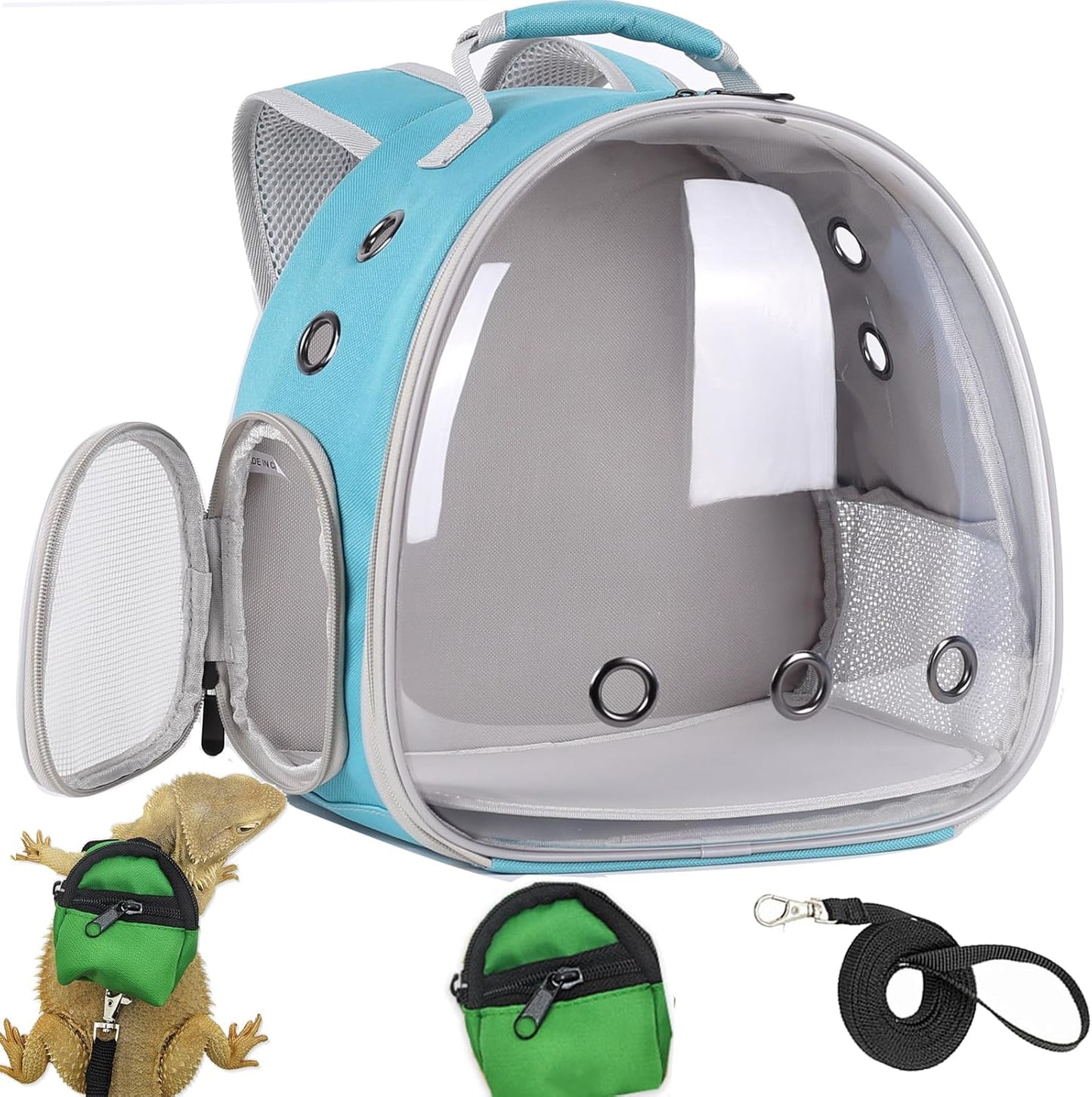 Crested Geckos Backpack Carrier,Reptile Portable Backpack Carrier with Small Backpack Harness Leash Set,Space Capsule Clear Bubble Window Travel Backpack for Lizard Travel,Guinea Pig,Bearded Dragon