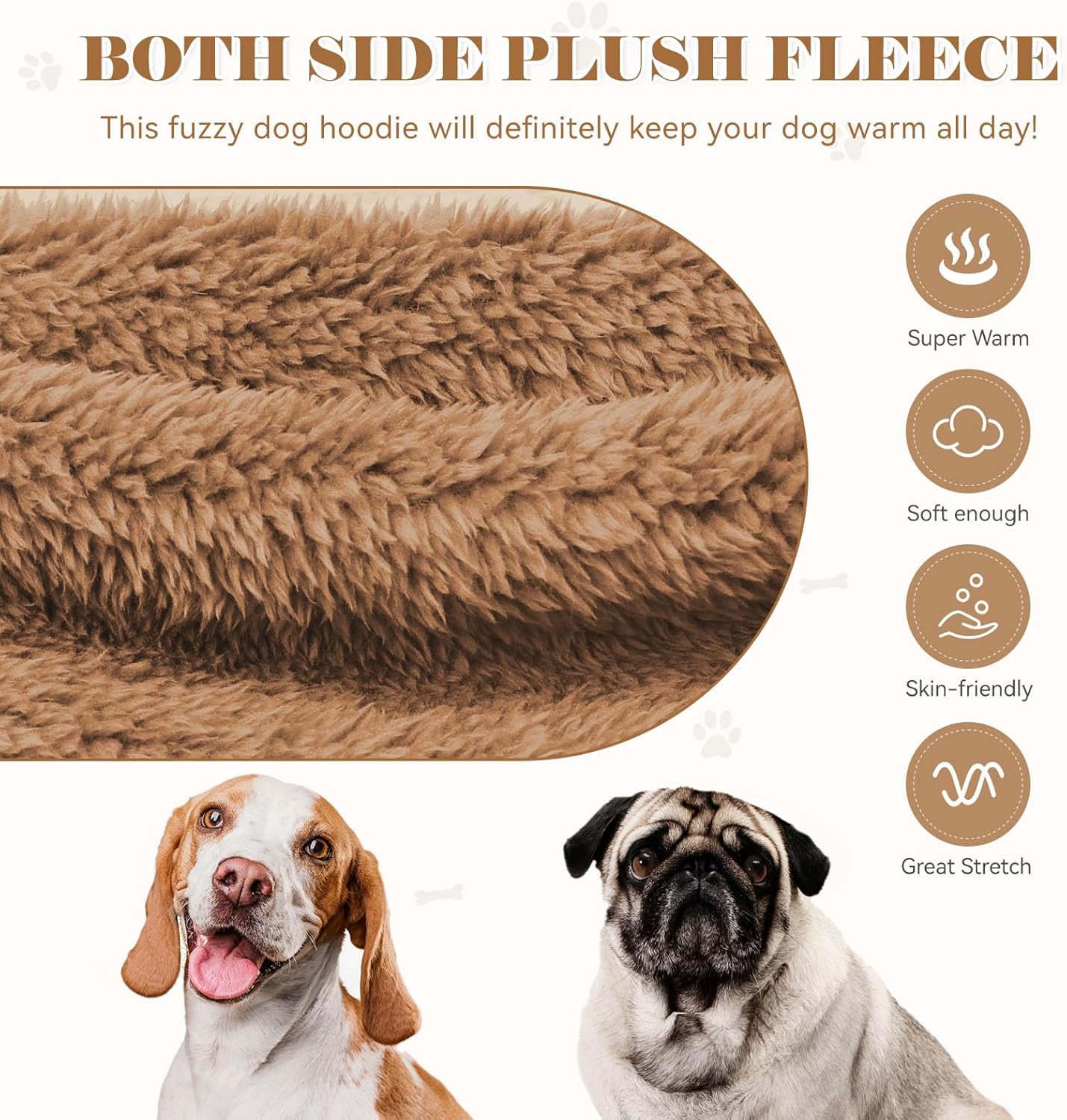 Fuzzy Dog Sweaters for Large Dogs Dog Hoodie Soft Double-Sided Plush Pet Sweater Fleece Pet Clothes Coats Hoodie Sherpa Hooded Sweatshirt(Coffee-XL)