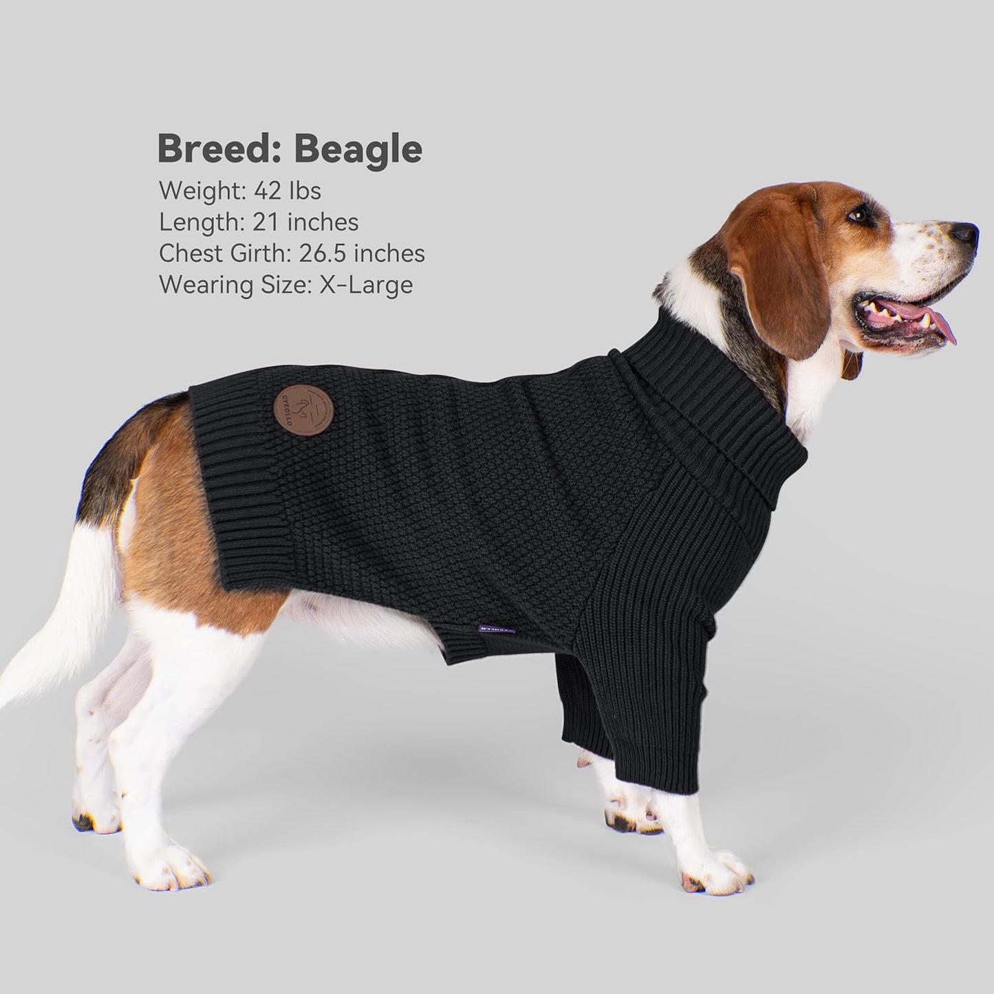 cyeollo Warm Turtleneck Large Dog Sweater, Stretchy & Cozy Knit Doggy Sweater with Sleeves Boy Fall Winter Cold Weather Big Dog Clothes Like Doberman Labrador, Black XXXL