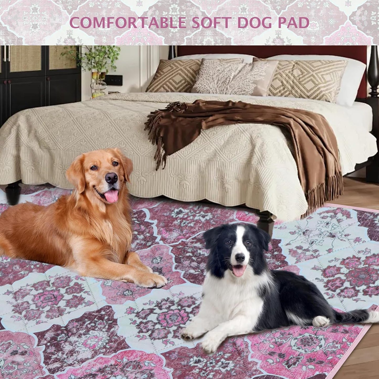 IEUUMLER Washable Pee Pads for Dogs, 2 Pack Reusable Pee Pads for Dogs Non-Slip Grip, Super Absorbent Waterproof Puppy Pads for Potty Training, Playpen, Crate, Whelping Box EU011 Pink, 36x41