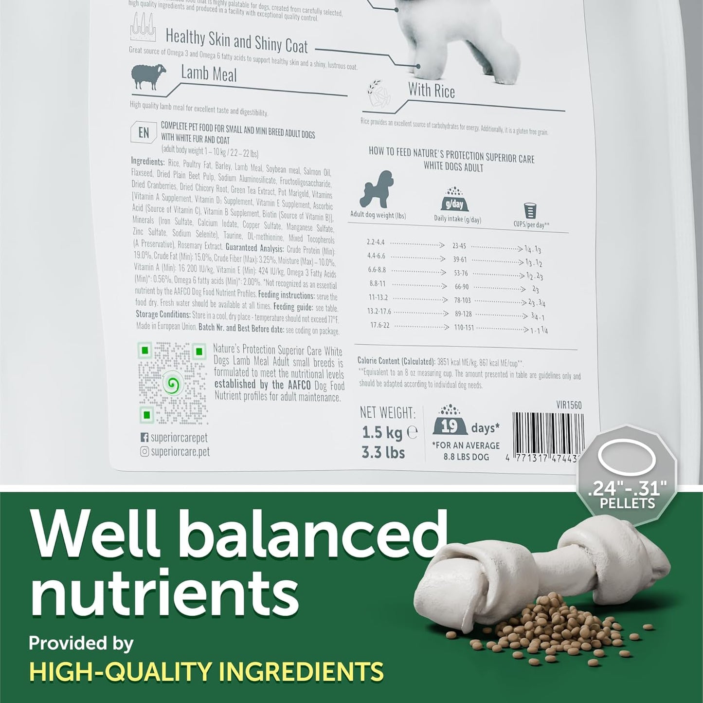 Nature's Protection Dry Dog Food for Small Breed - High Protein Tear Stain Diet for White & Light Fur Adult Dogs - Small Bites Kibble (Superior Care - Lamb and Rice, 22 lb)