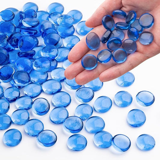 Pale Blue Glass Marbles, 0.97LB Transparent Flat Glass Beads for Vases, Light Blue Mosaic Gem Pebbles for Aquarium Decor, Floral Arrangements, Mancala Stones, Vase Filler and Crafts, Approx. 80-100PCS