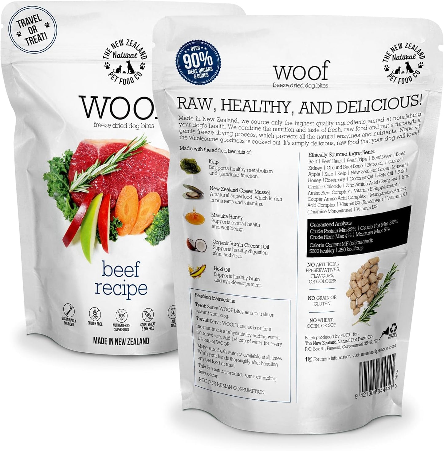Woof Freeze Dried Dog Food - Beef Recipe, High Protein, Dog Food Topper & Dog Treats, All Life Stages, 1.76 oz